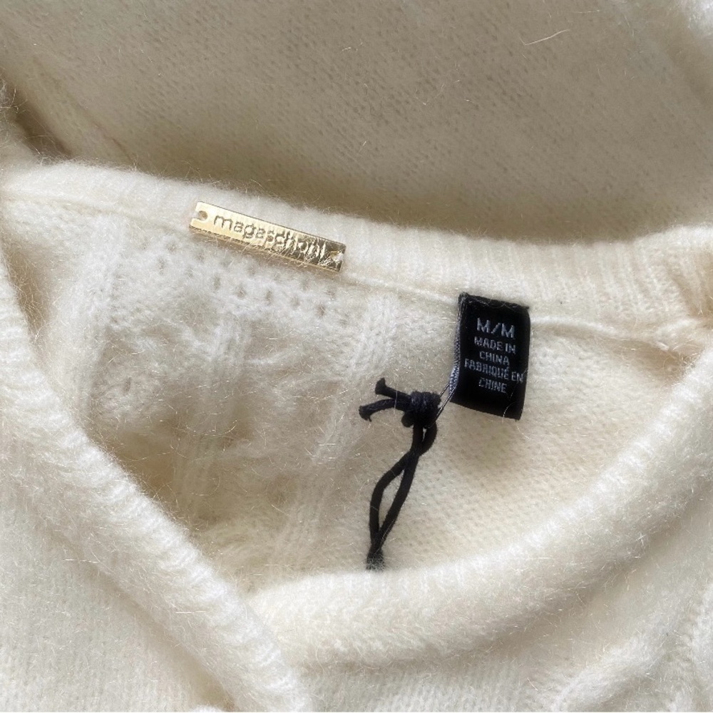 MAGASCHONI MOHAIR MERINO WOOL CHEVRON CABLE KNIT EVY CROPPED CARDIGAN Cream M - Picture 3 of 6